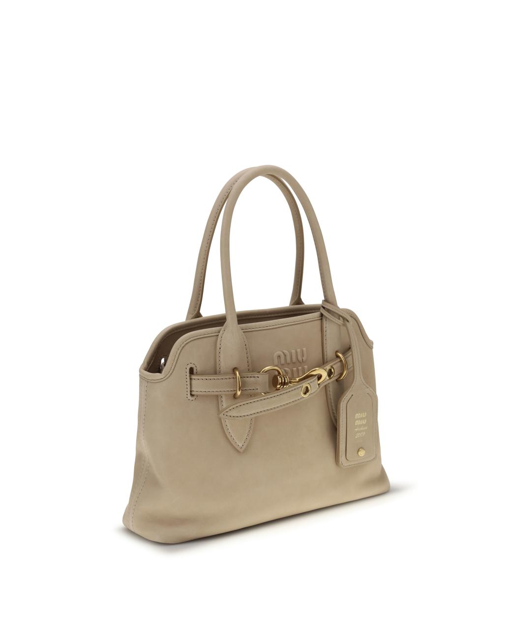 MIU MIU Бежевая кожаная сумка тоут, фото 2