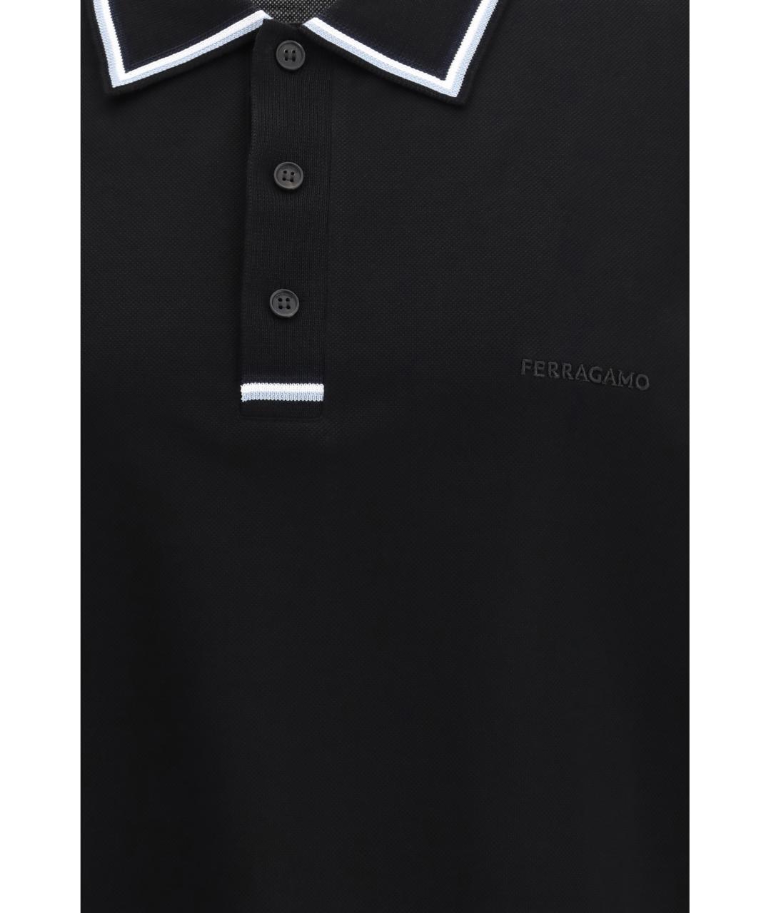 FERRAGAMO Черное хлопковое поло с коротким рукавом, фото 3