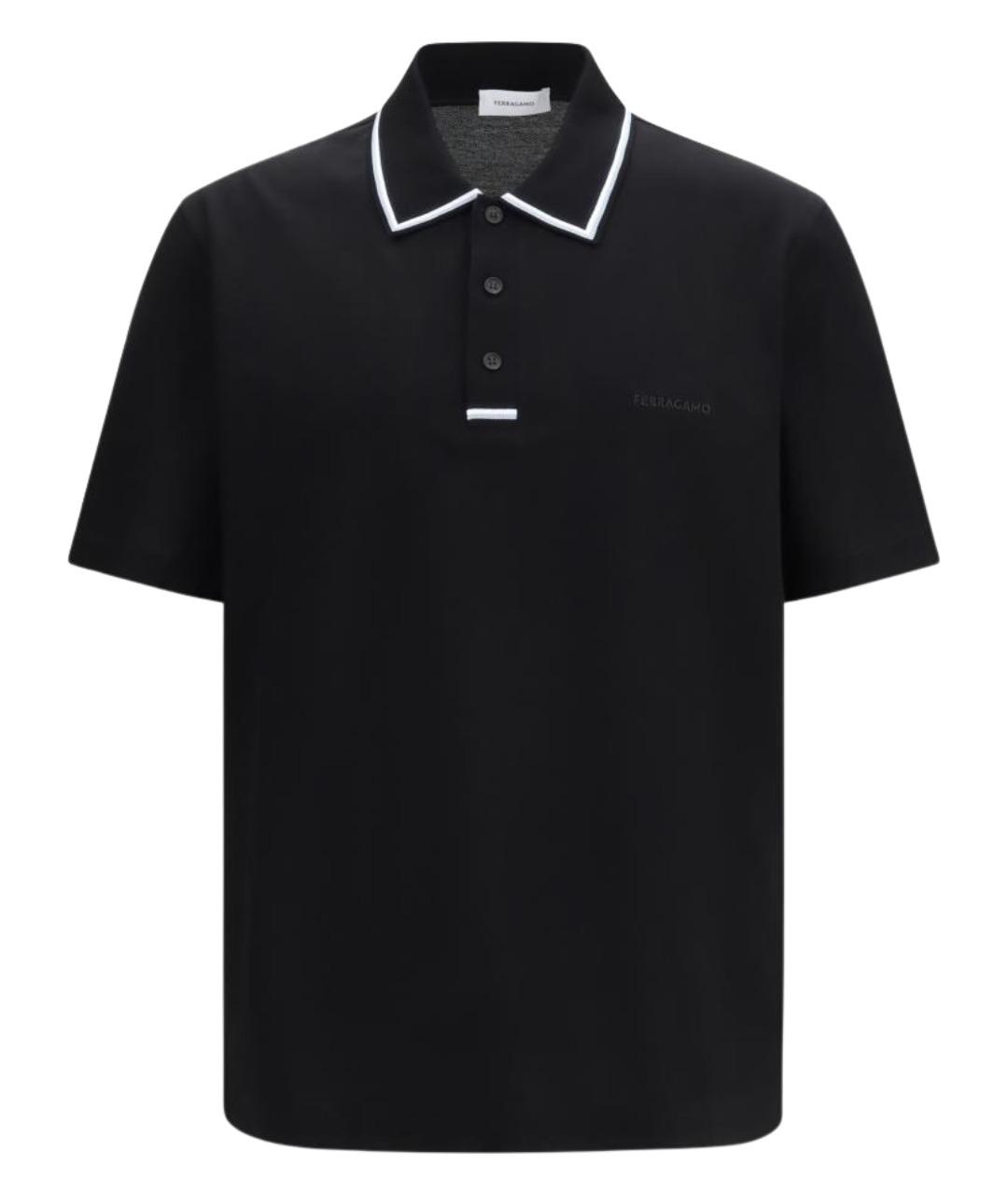 FERRAGAMO Черное хлопковое поло с коротким рукавом, фото 1