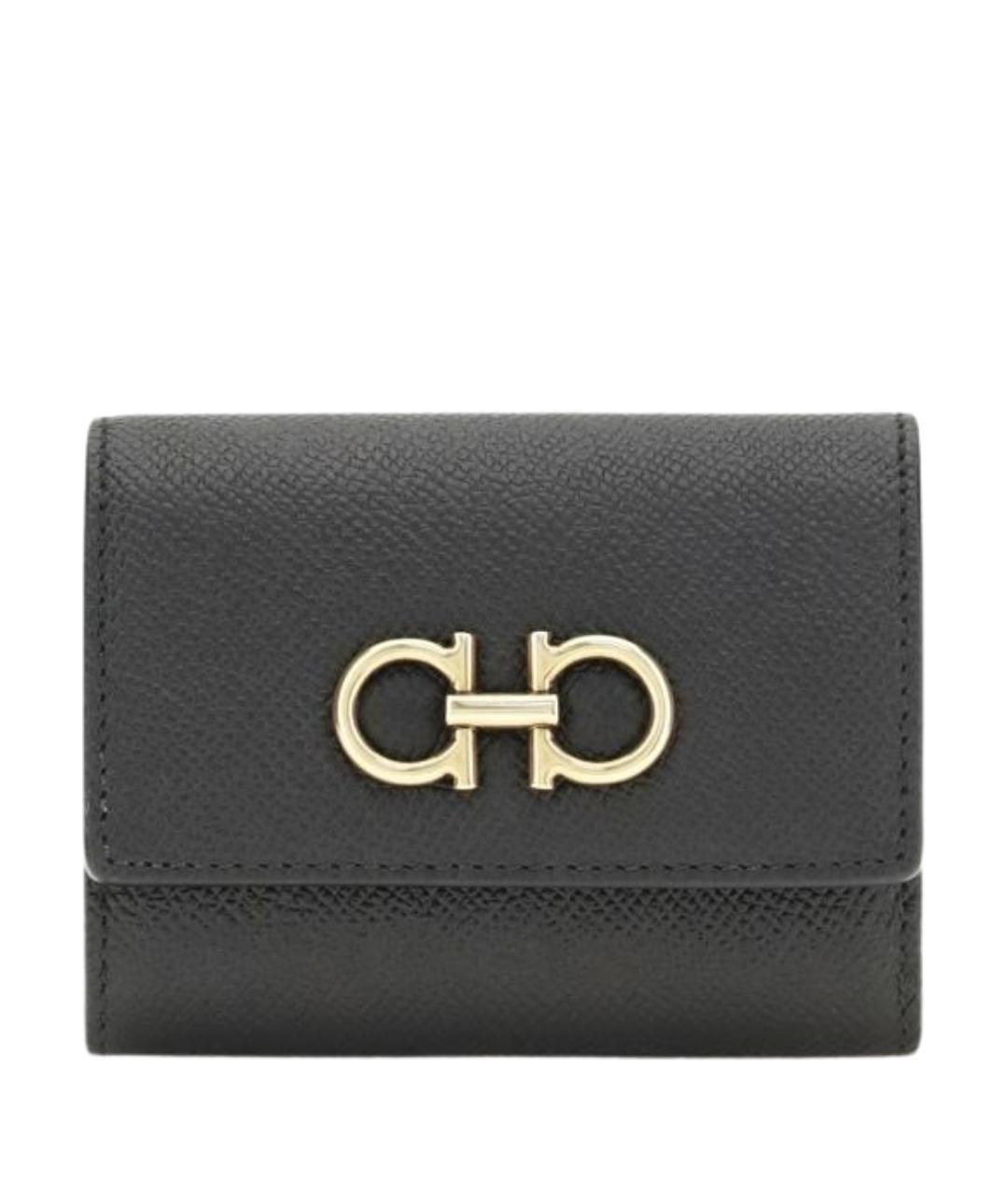 FERRAGAMO Черный кожаный кошелек, фото 1