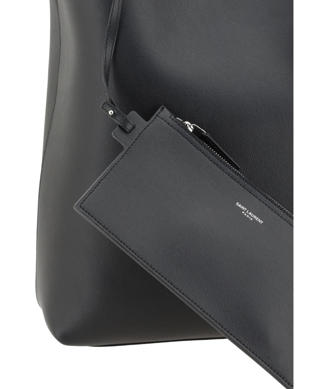 SAINT LAURENT Черная кожаная сумка тоут, фото 4