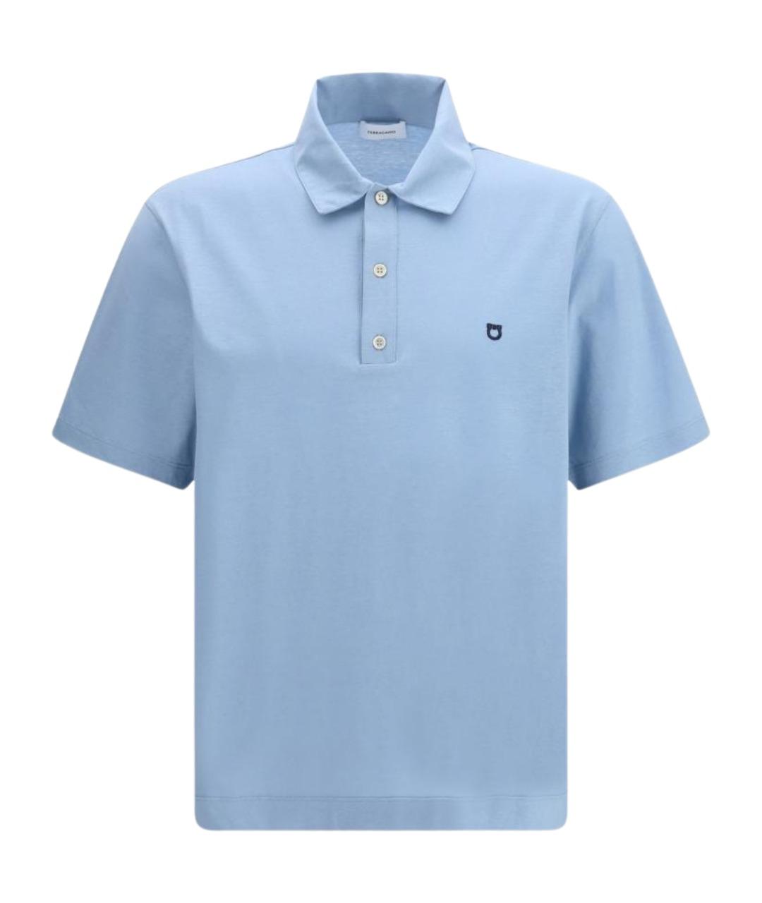 FERRAGAMO Голубое хлопковое поло с коротким рукавом, фото 1