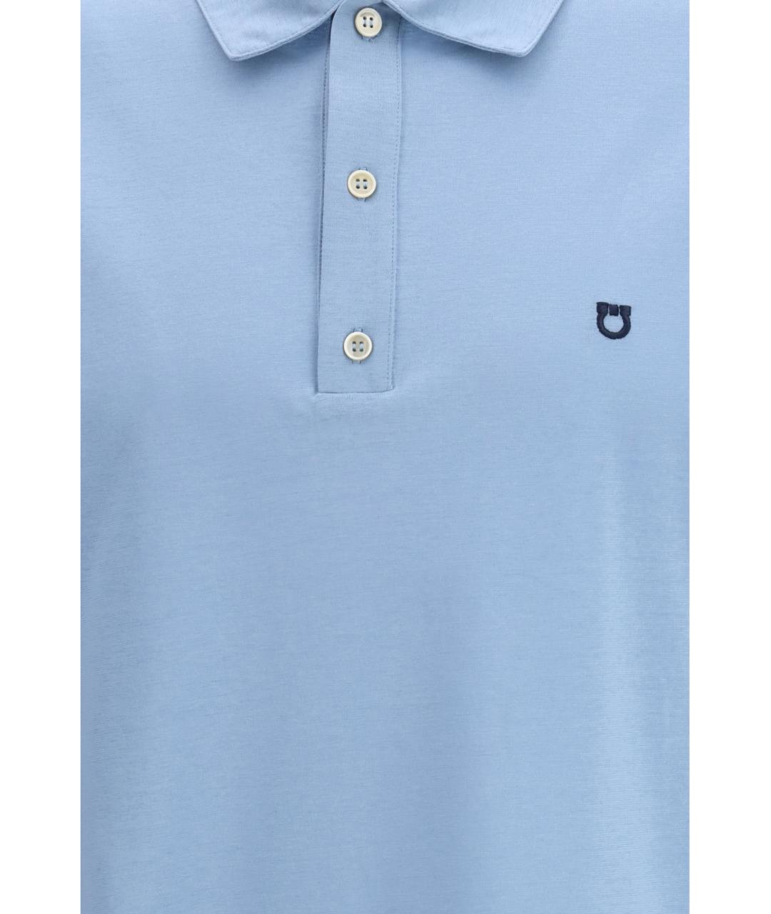 FERRAGAMO Голубое хлопковое поло с коротким рукавом, фото 3