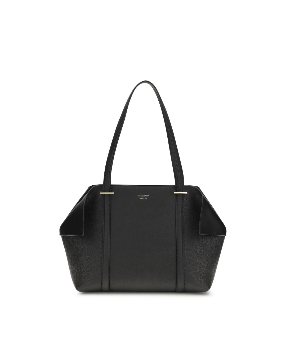 FERRAGAMO Черная кожаная сумка тоут, фото 1