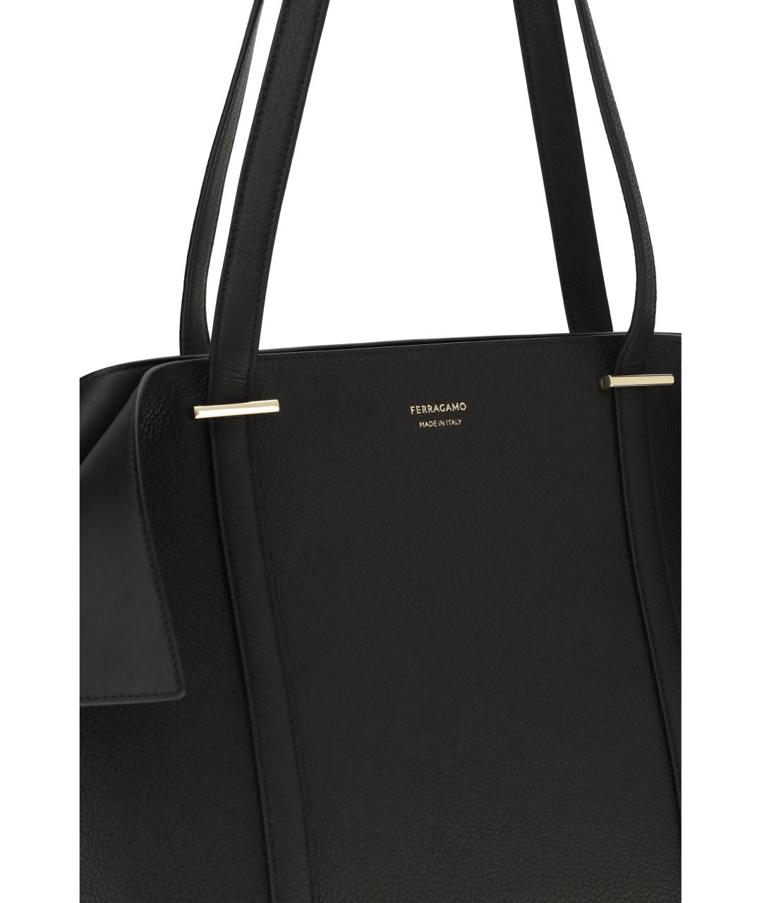 FERRAGAMO Черная кожаная сумка тоут, фото 4