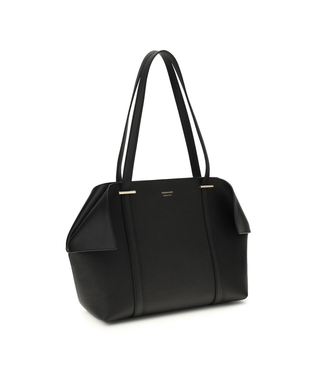 FERRAGAMO Черная кожаная сумка тоут, фото 2