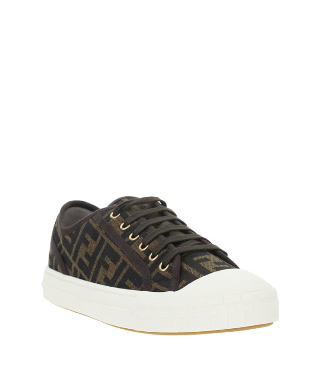 FENDI Коричневые текстильные низкие кроссовки / кеды, фото 2