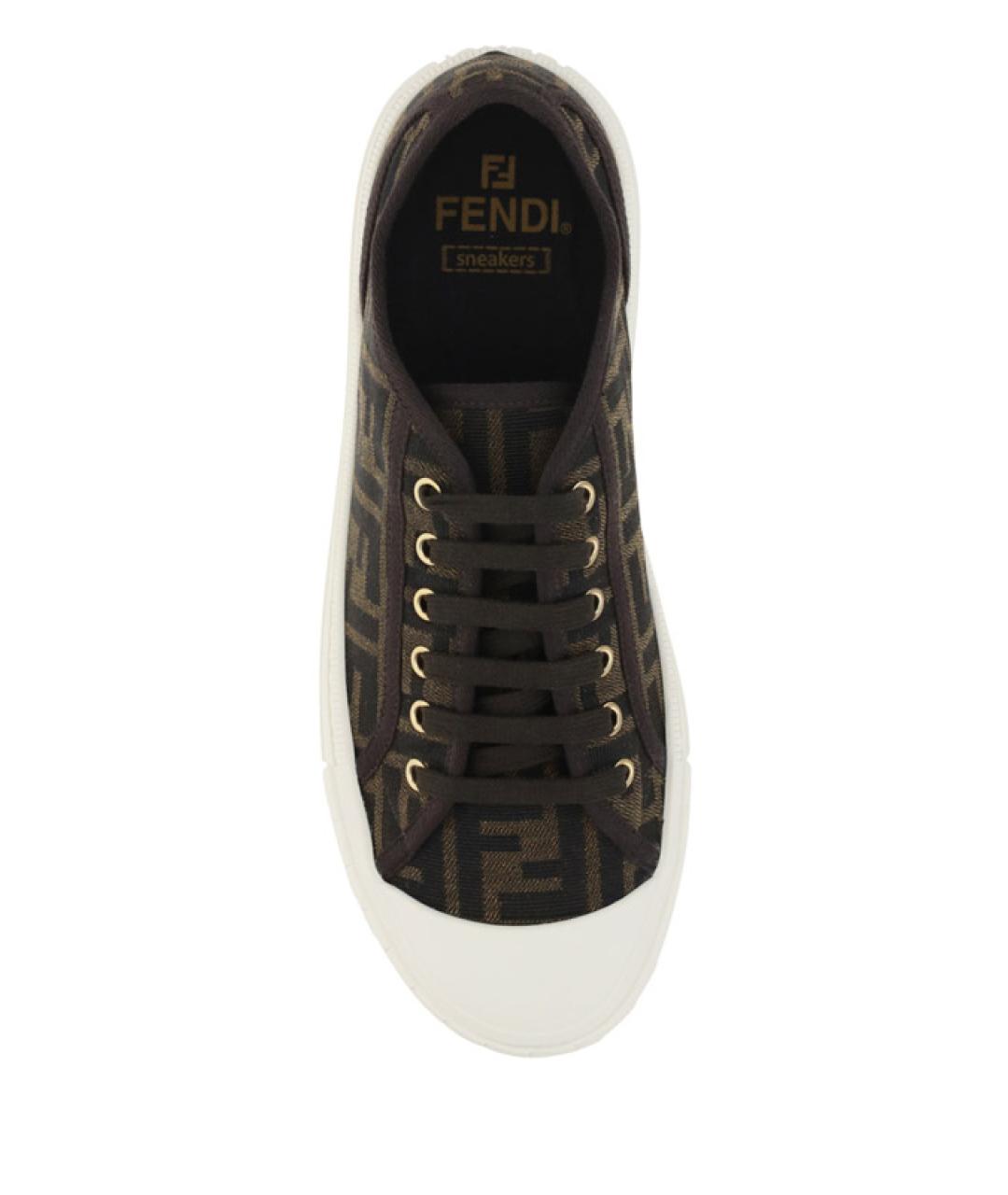 FENDI Коричневые текстильные низкие кроссовки / кеды, фото 4