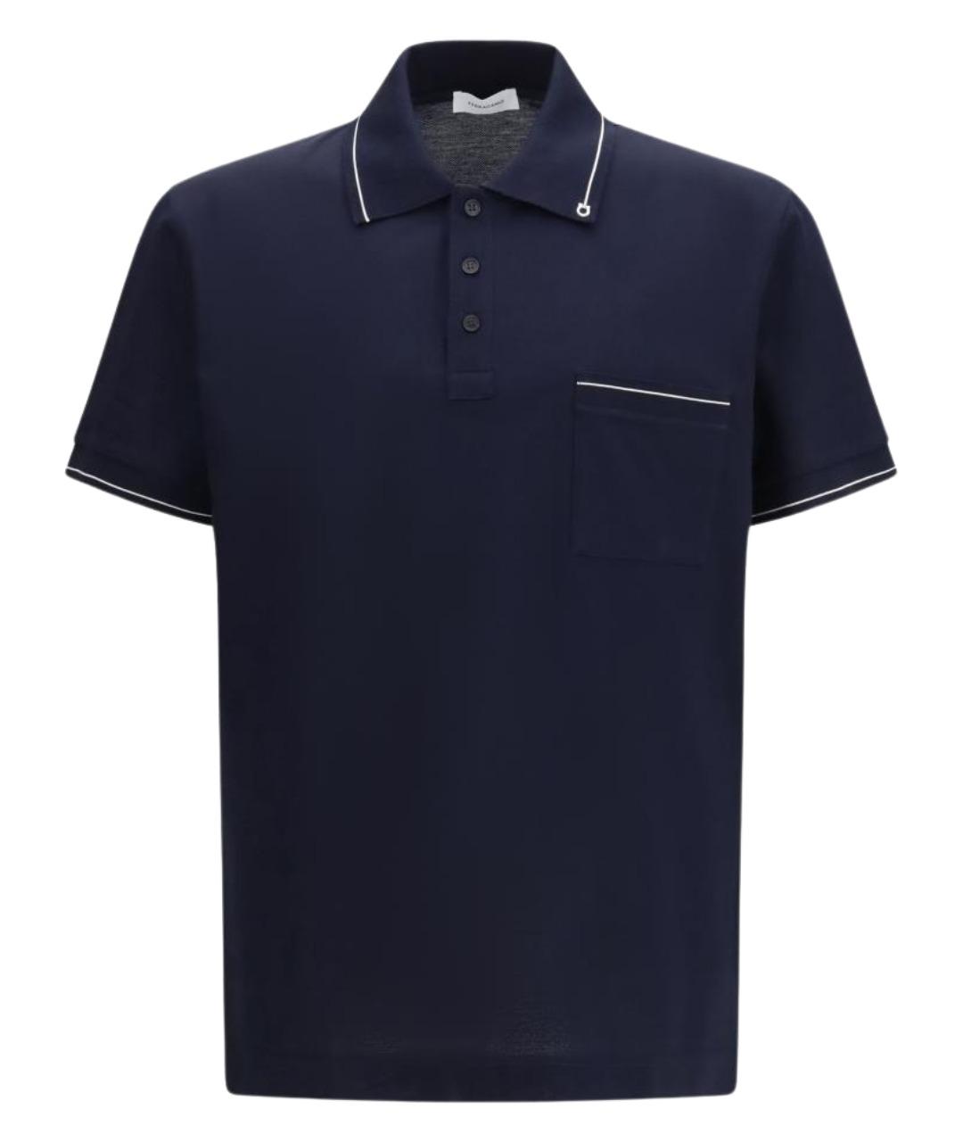 FERRAGAMO Темно-синее хлопковое поло с коротким рукавом, фото 1