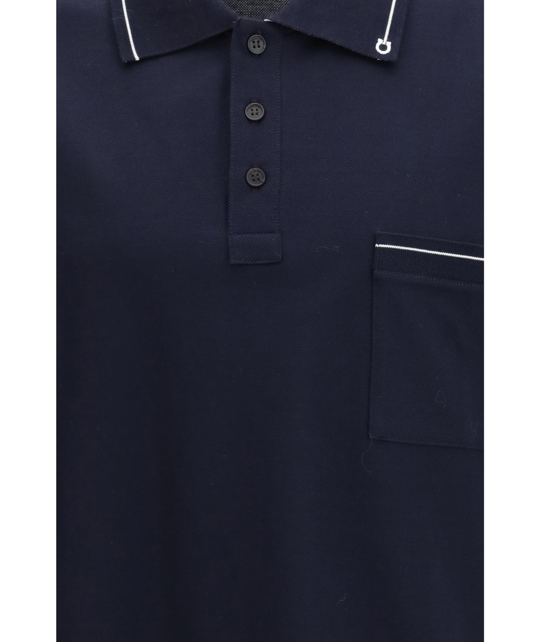 FERRAGAMO Темно-синее хлопковое поло с коротким рукавом, фото 3