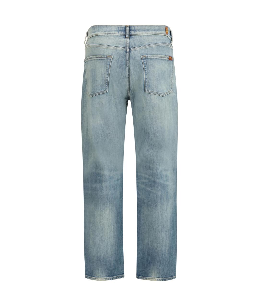 7 FOR ALL MANKIND Голубые хлопко-эластановые прямые джинсы, фото 2