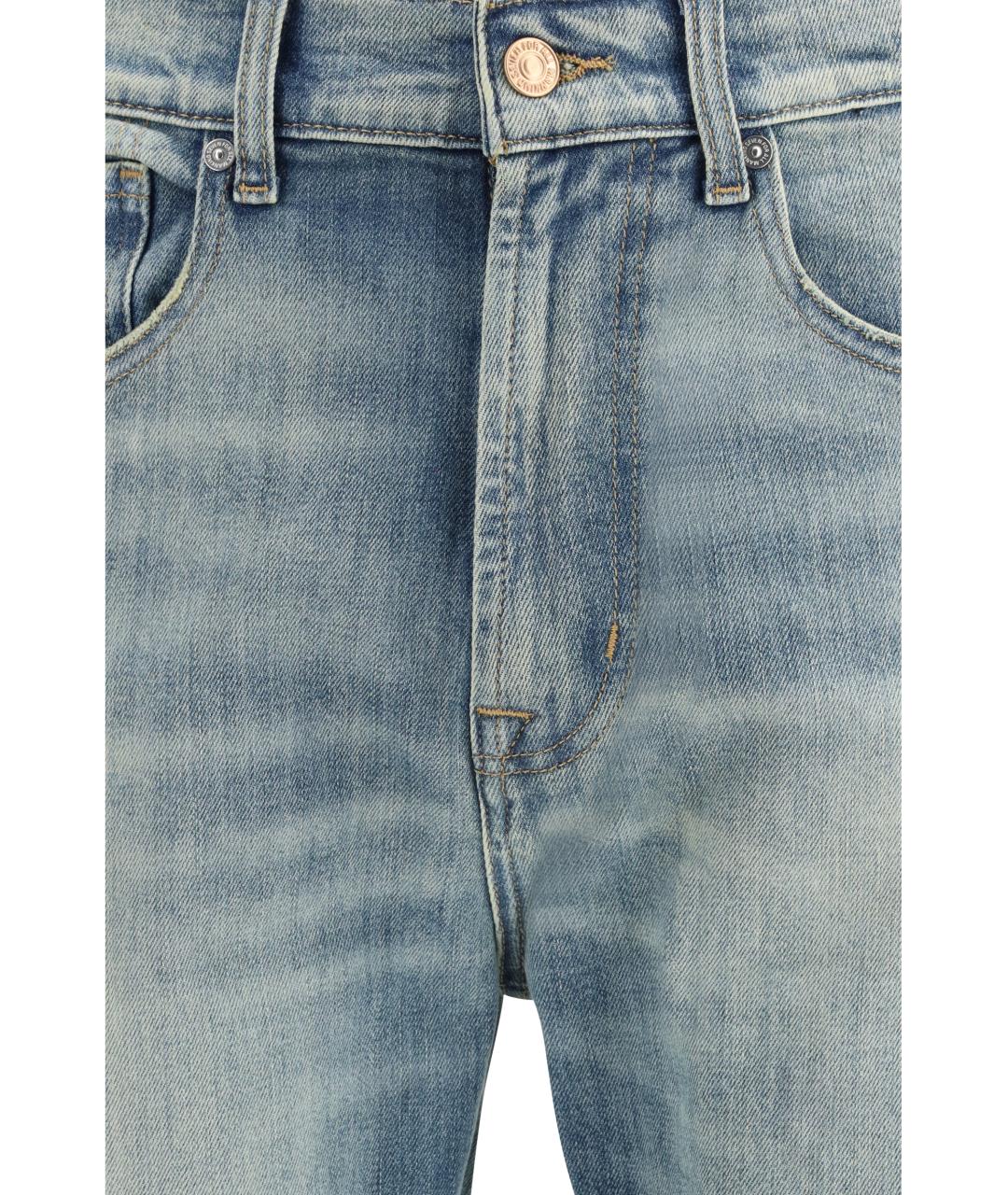 7 FOR ALL MANKIND Голубые хлопко-эластановые прямые джинсы, фото 3