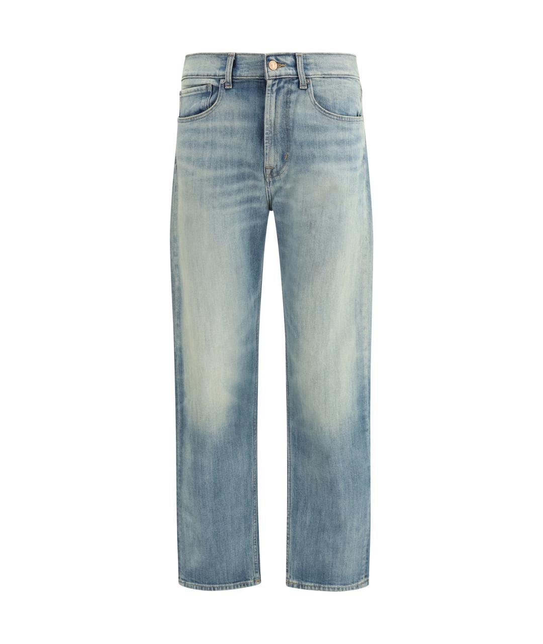 7 FOR ALL MANKIND Голубые хлопко-эластановые прямые джинсы, фото 1