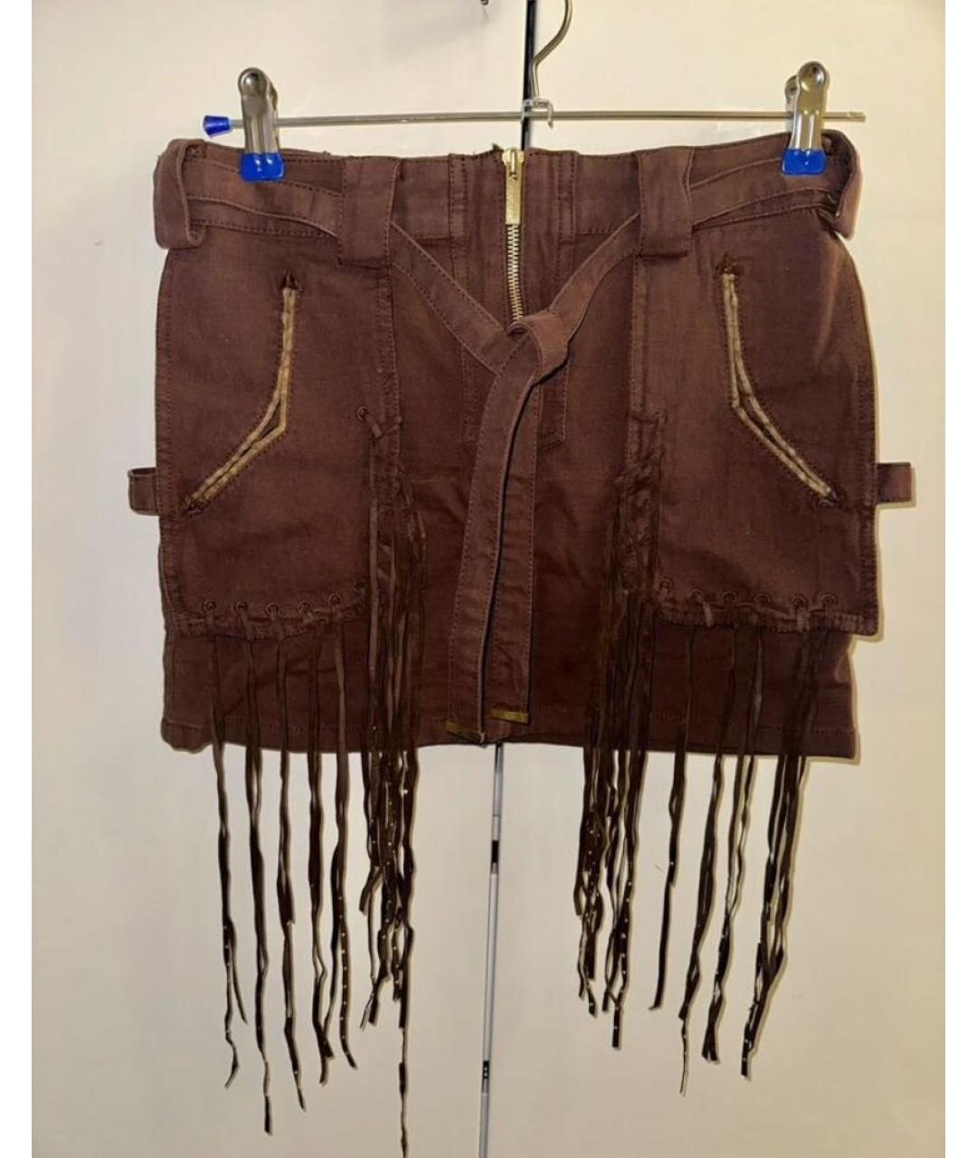 ROBERTO CAVALLI Бордовая хлопко-эластановая юбка мини, фото 3