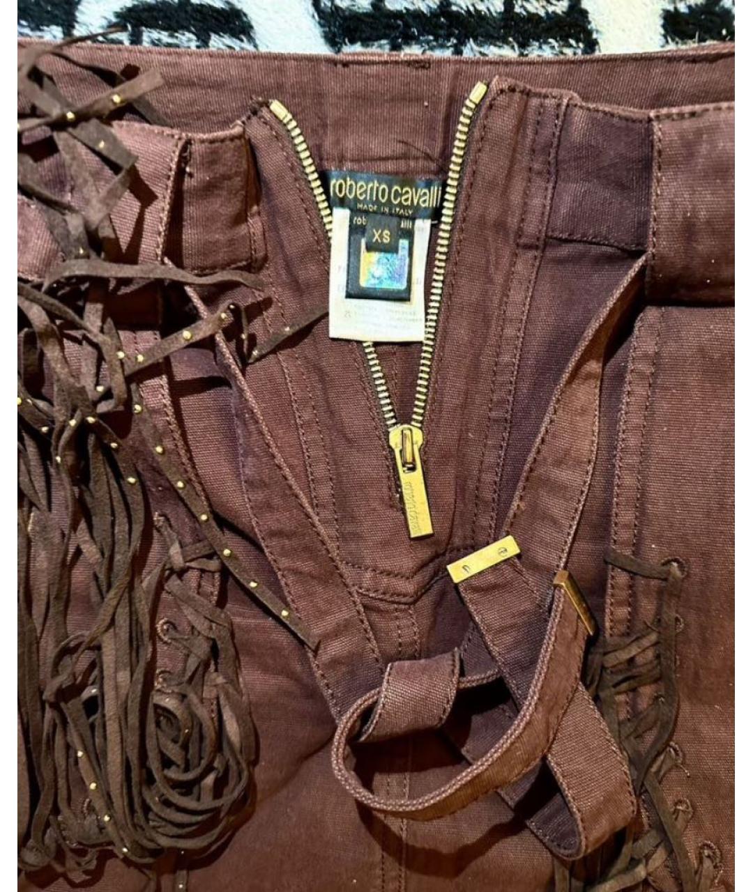 ROBERTO CAVALLI Бордовая хлопко-эластановая юбка мини, фото 5