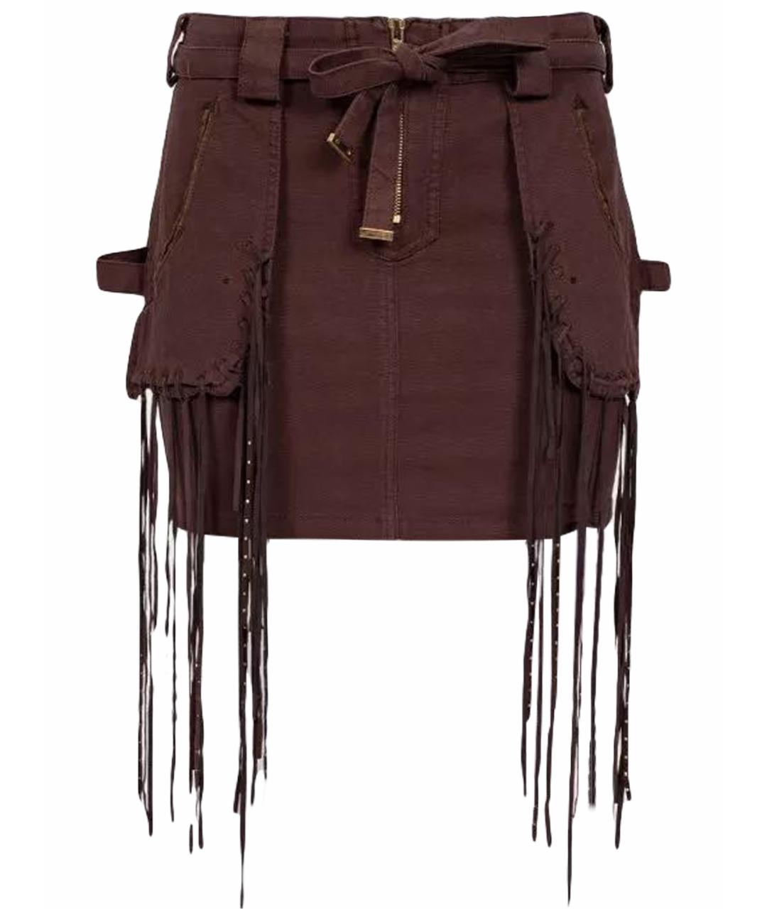 ROBERTO CAVALLI Бордовая хлопко-эластановая юбка мини, фото 1