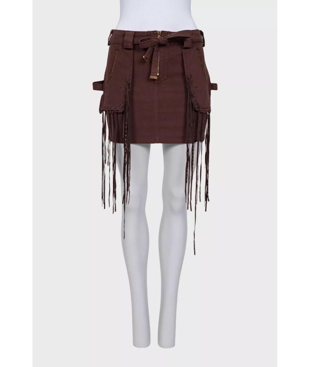 ROBERTO CAVALLI Бордовая хлопко-эластановая юбка мини, фото 8