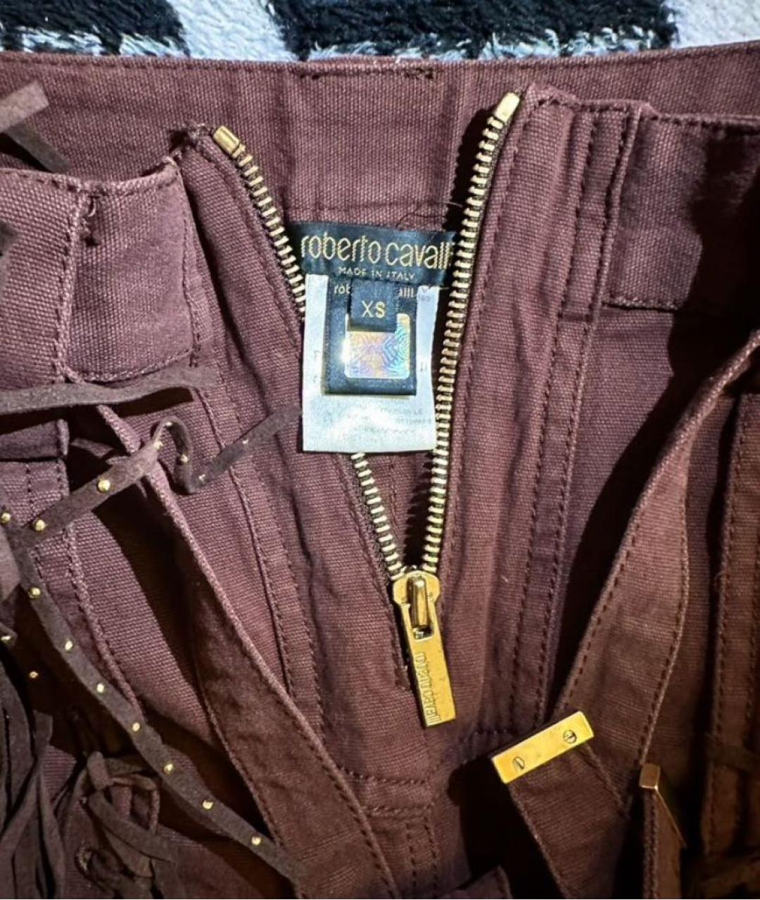 ROBERTO CAVALLI Бордовая хлопко-эластановая юбка мини, фото 4