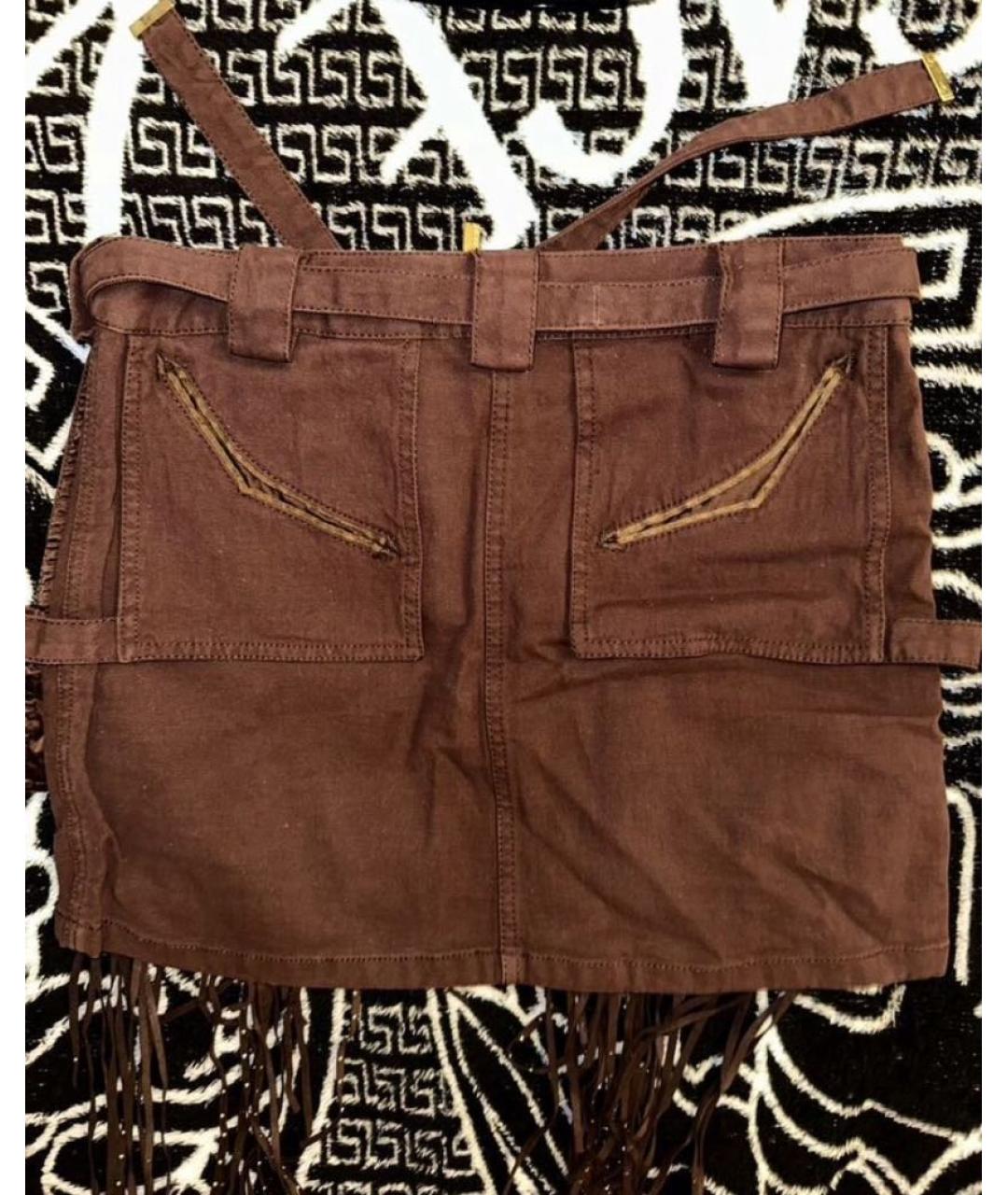 ROBERTO CAVALLI Бордовая хлопко-эластановая юбка мини, фото 6