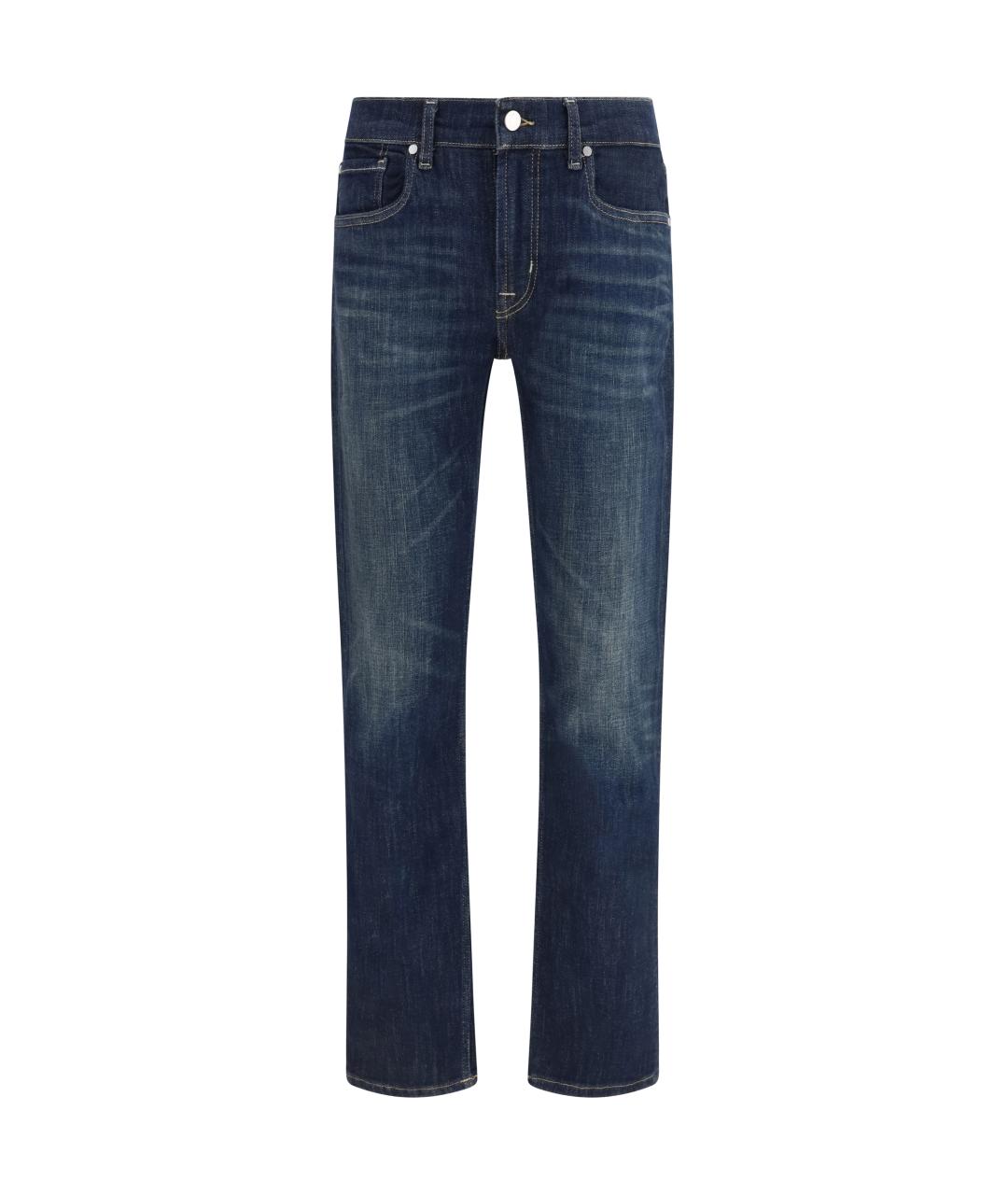 7 FOR ALL MANKIND Темно-синие хлопко-эластановые прямые джинсы, фото 1
