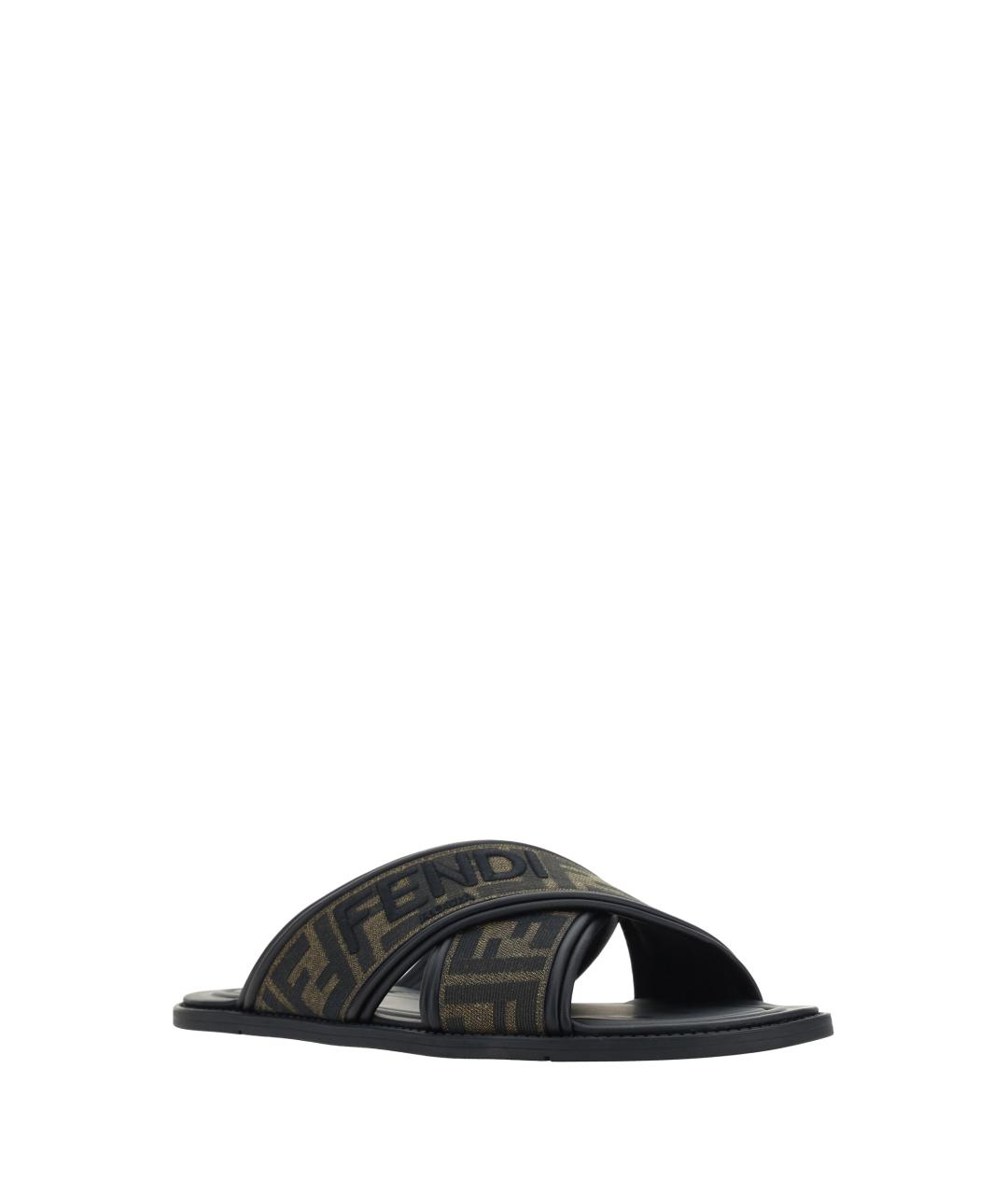 FENDI Коричневые текстильные шлепанцы, фото 2