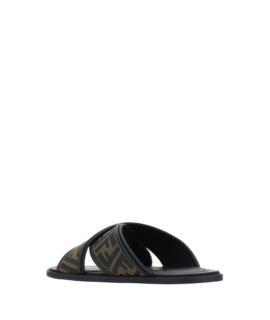 FENDI Коричневые текстильные шлепанцы, фото 3