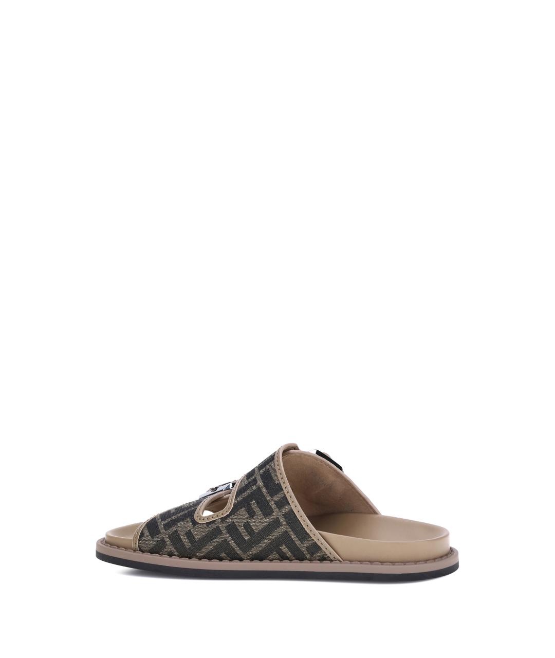 FENDI Коричневые текстильные шлепанцы, фото 3