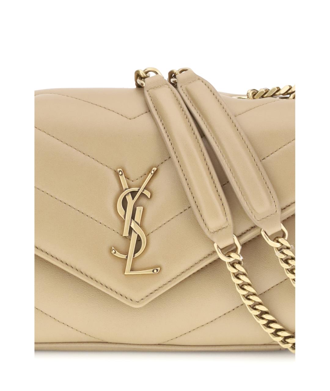 SAINT LAURENT Бежевая кожаная сумка через плечо, фото 4