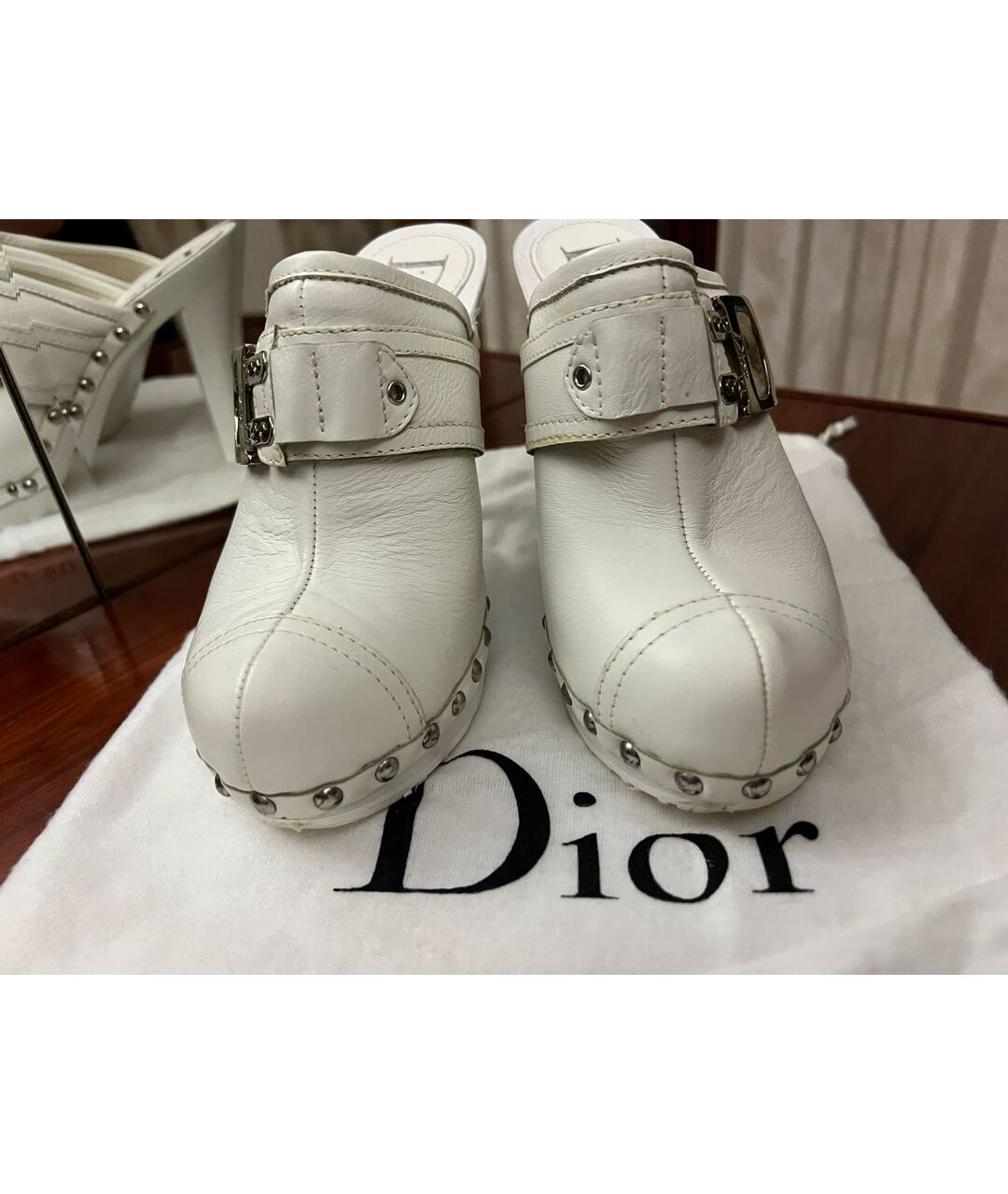CHRISTIAN DIOR PRE-OWNED Белые кожаные сабо, фото 3
