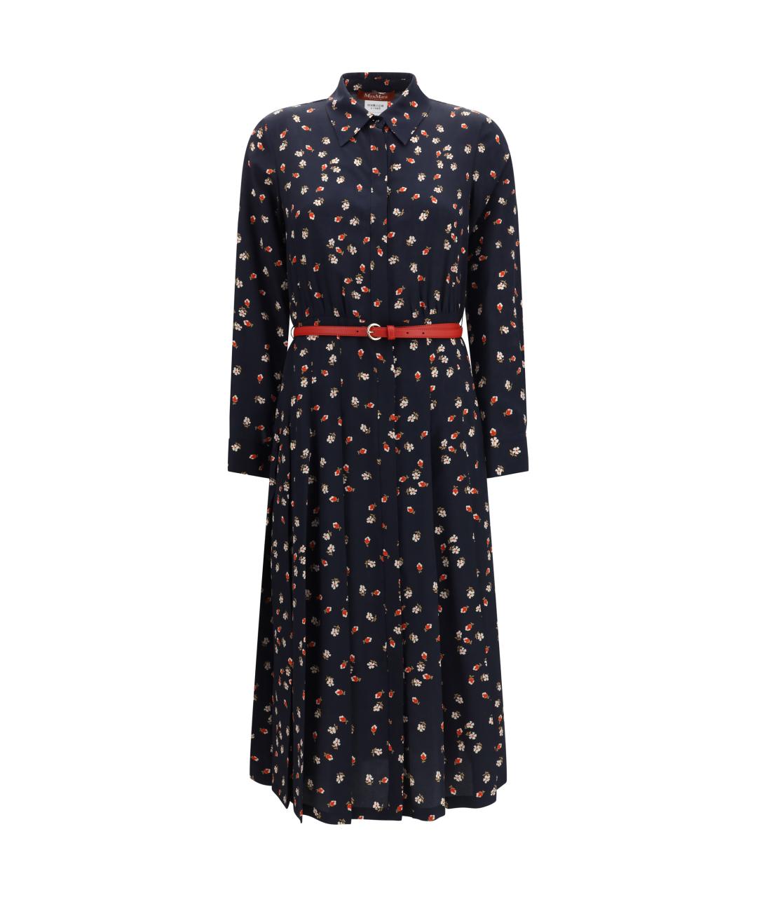 MAX MARA STUDIO Синее шелковое повседневное платье, фото 1