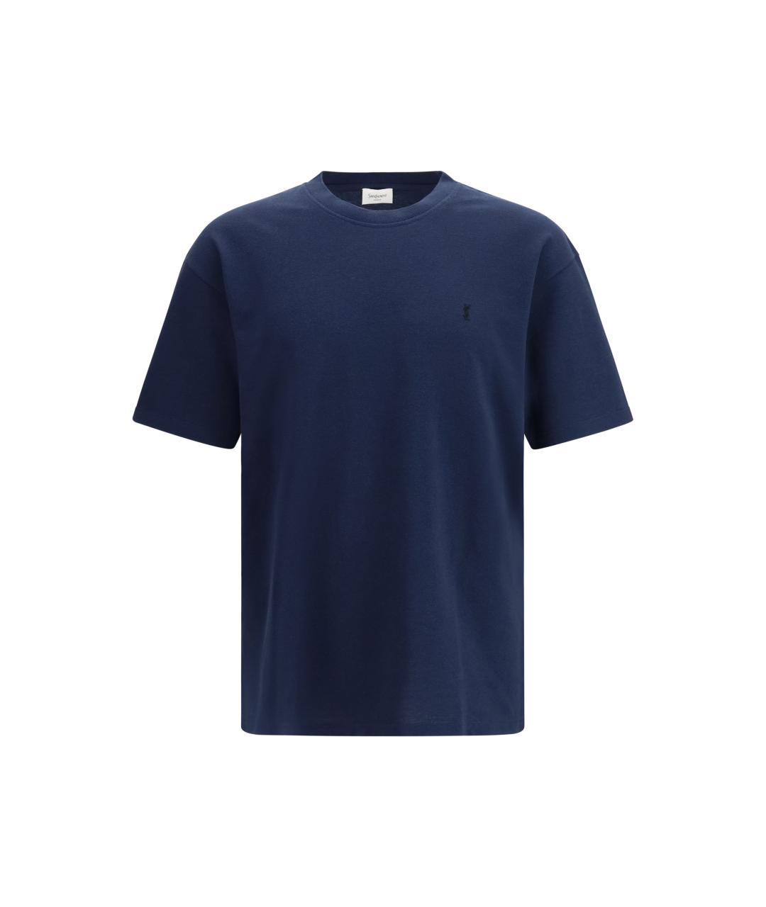 SAINT LAURENT Темно-синяя хлопковая футболка, фото 1