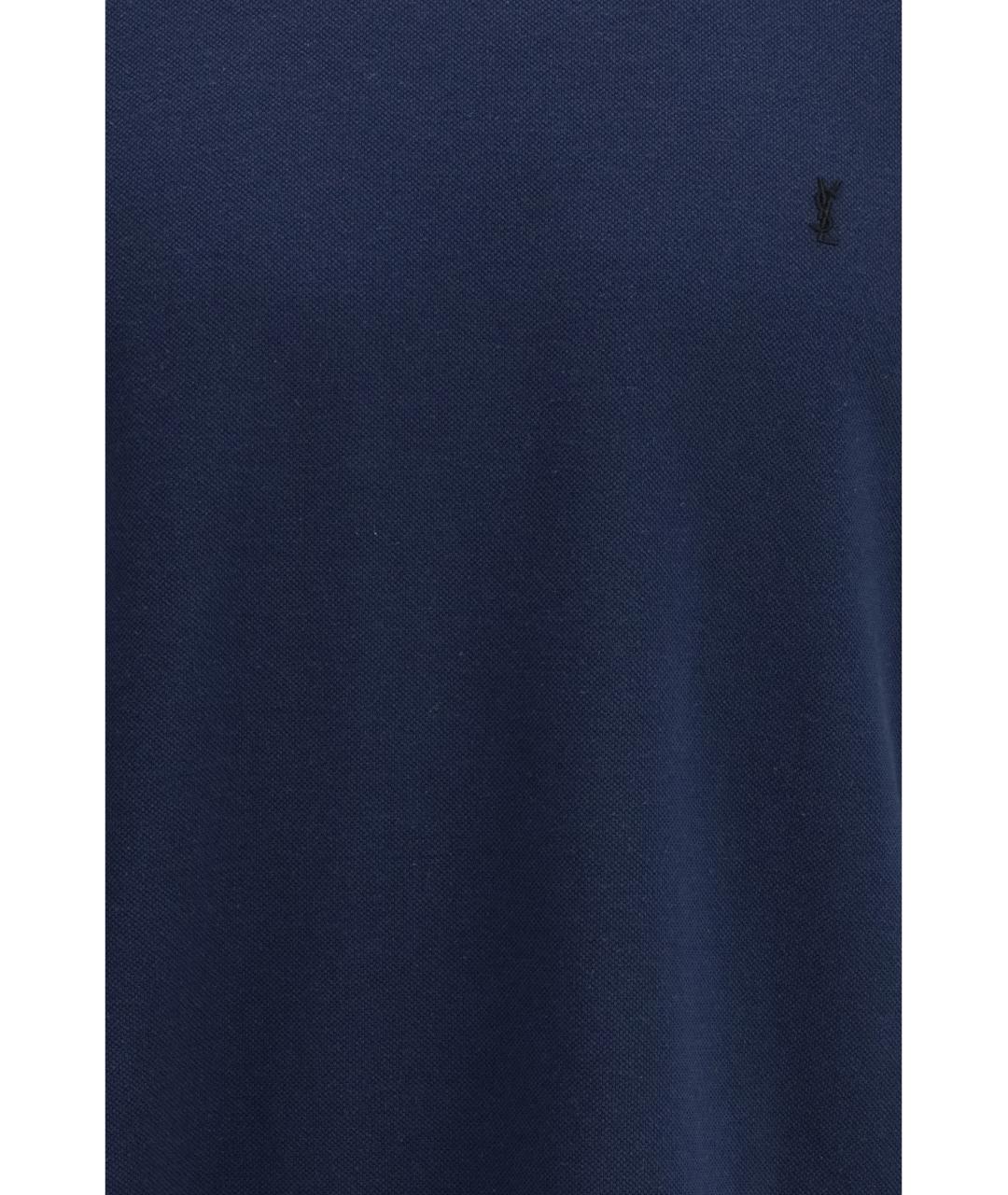 SAINT LAURENT Темно-синяя хлопковая футболка, фото 3