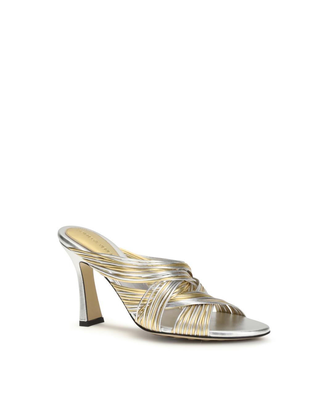 BOTTEGA VENETA Золотые кожаные мюли, фото 2