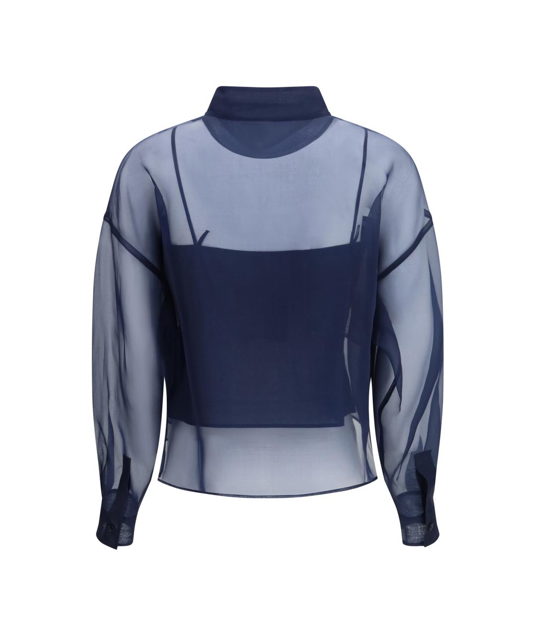 WEEKEND MAX MARA Темно-синяя шелковая рубашка, фото 2