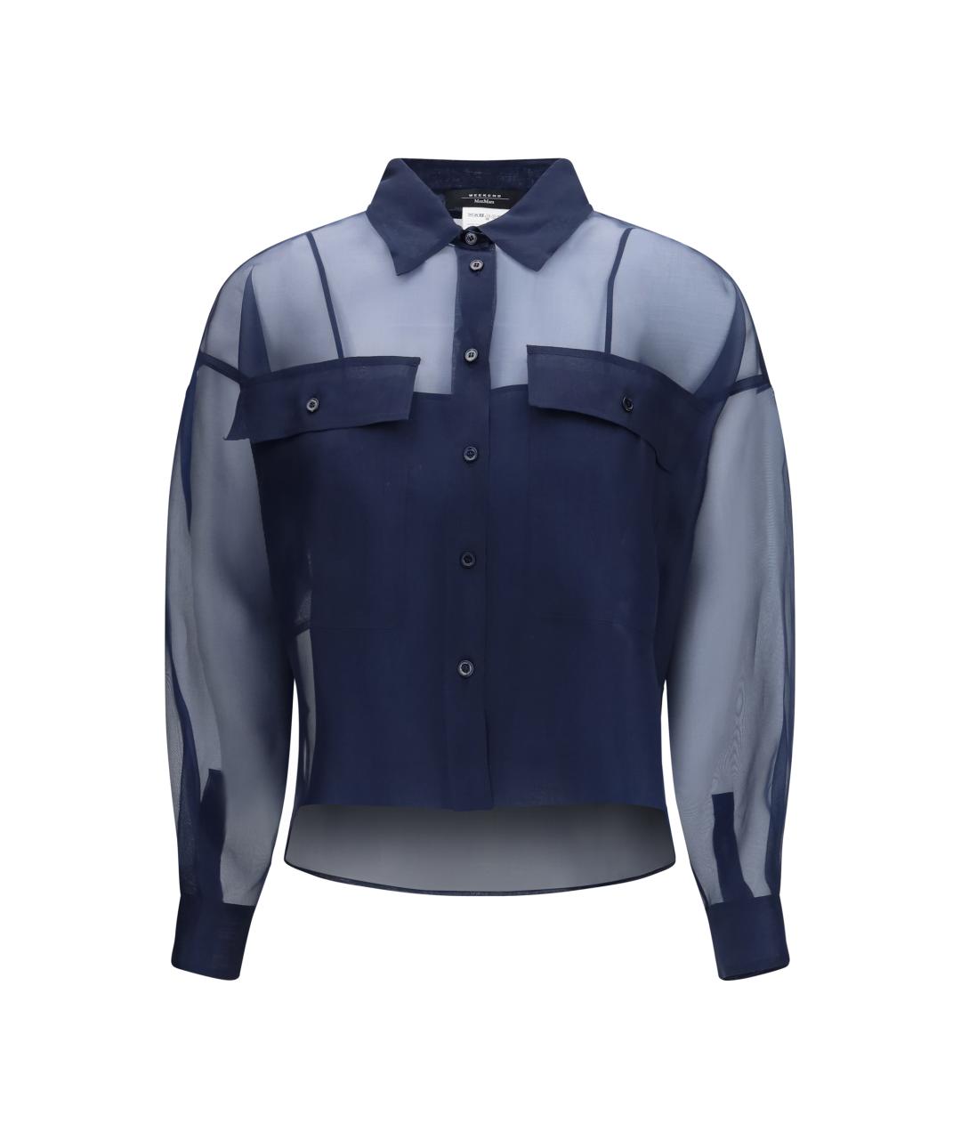 WEEKEND MAX MARA Темно-синяя шелковая рубашка, фото 1