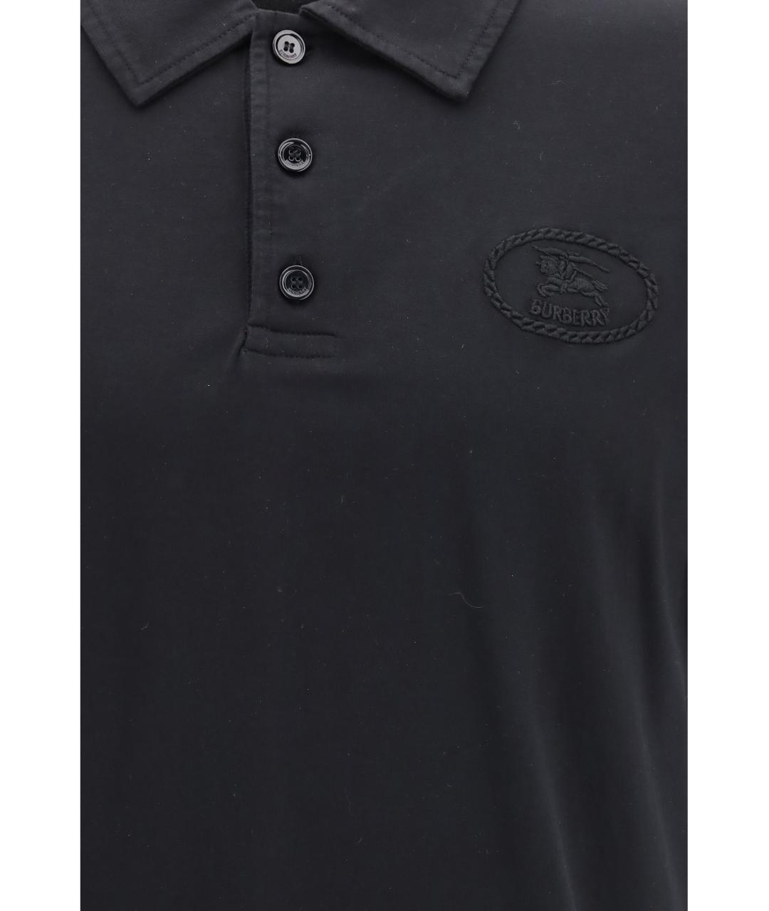 BURBERRY Черное хлопковое поло с коротким рукавом, фото 3