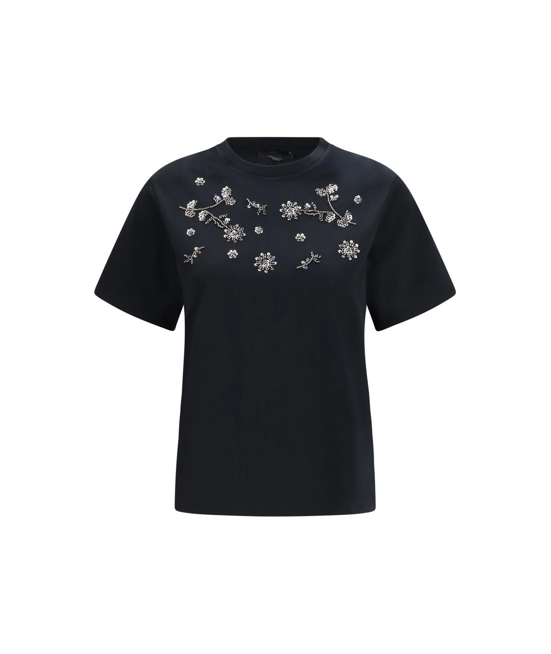 WEEKEND MAX MARA Черная хлопковая футболка, фото 4