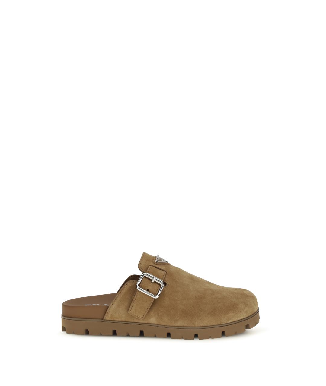 PRADA Коричневые замшевые шлепанцы, фото 1