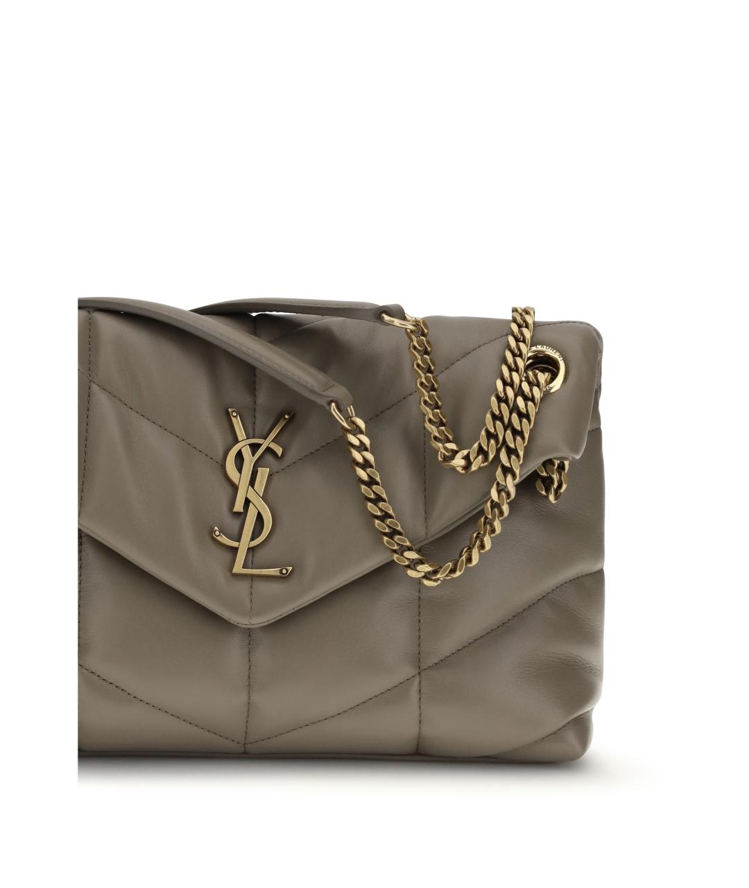 SAINT LAURENT Бежевая кожаная сумка через плечо, фото 4