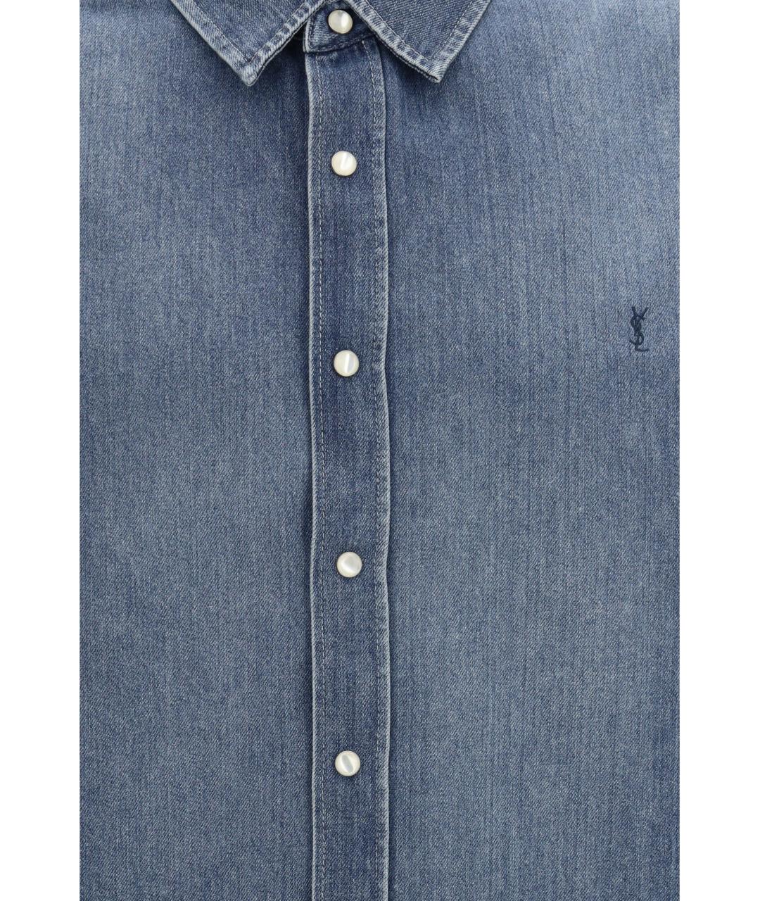 SAINT LAURENT Синяя хлопковая кэжуал рубашка, фото 3