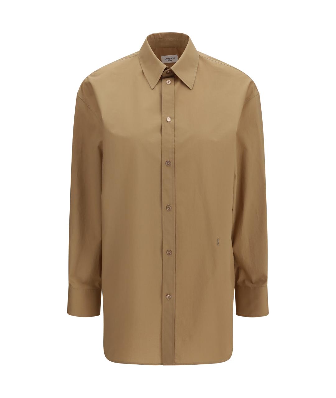 SAINT LAURENT Коричневая хлопковая рубашка, фото 1