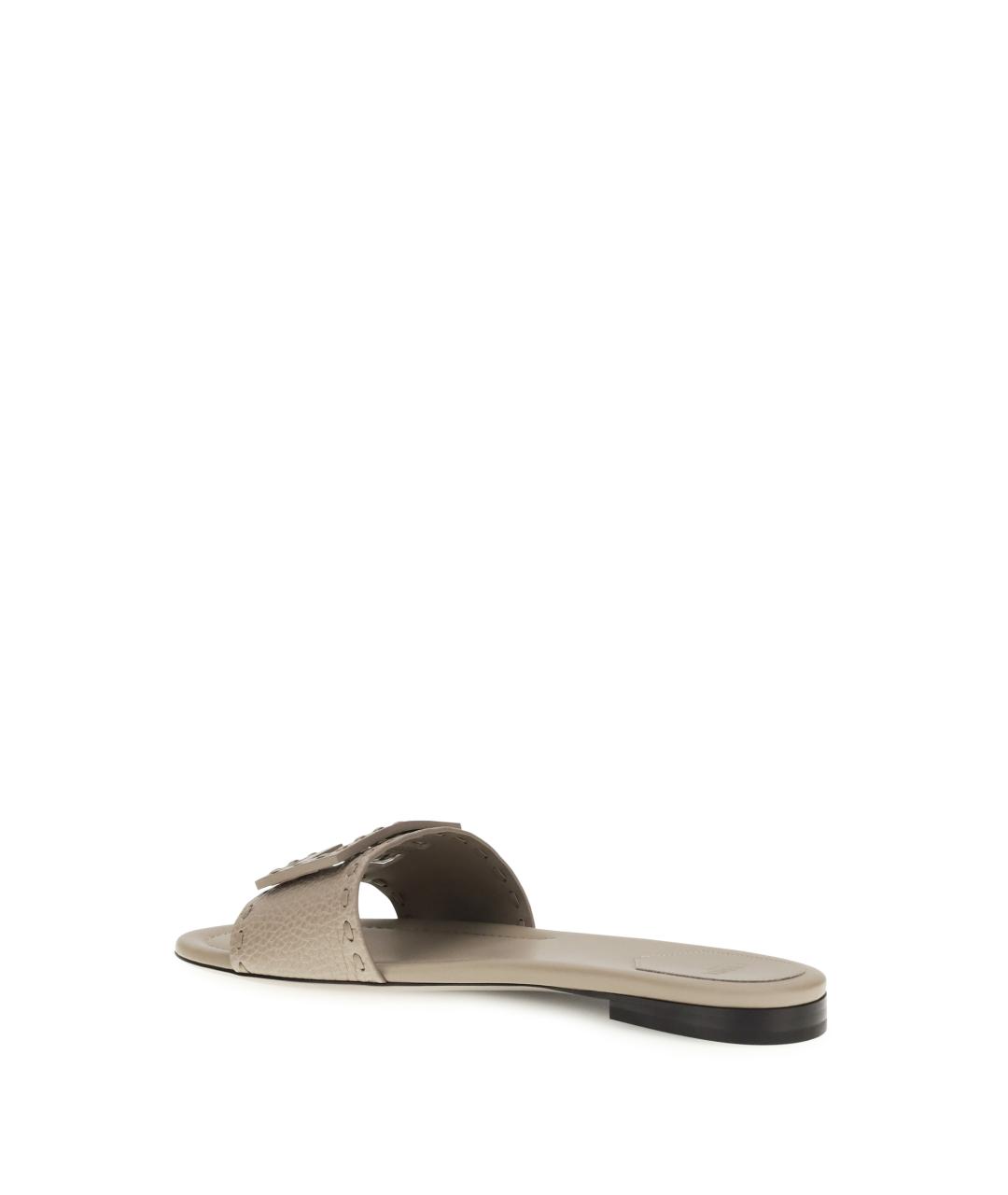 FENDI Бежевые кожаные шлепанцы, фото 3