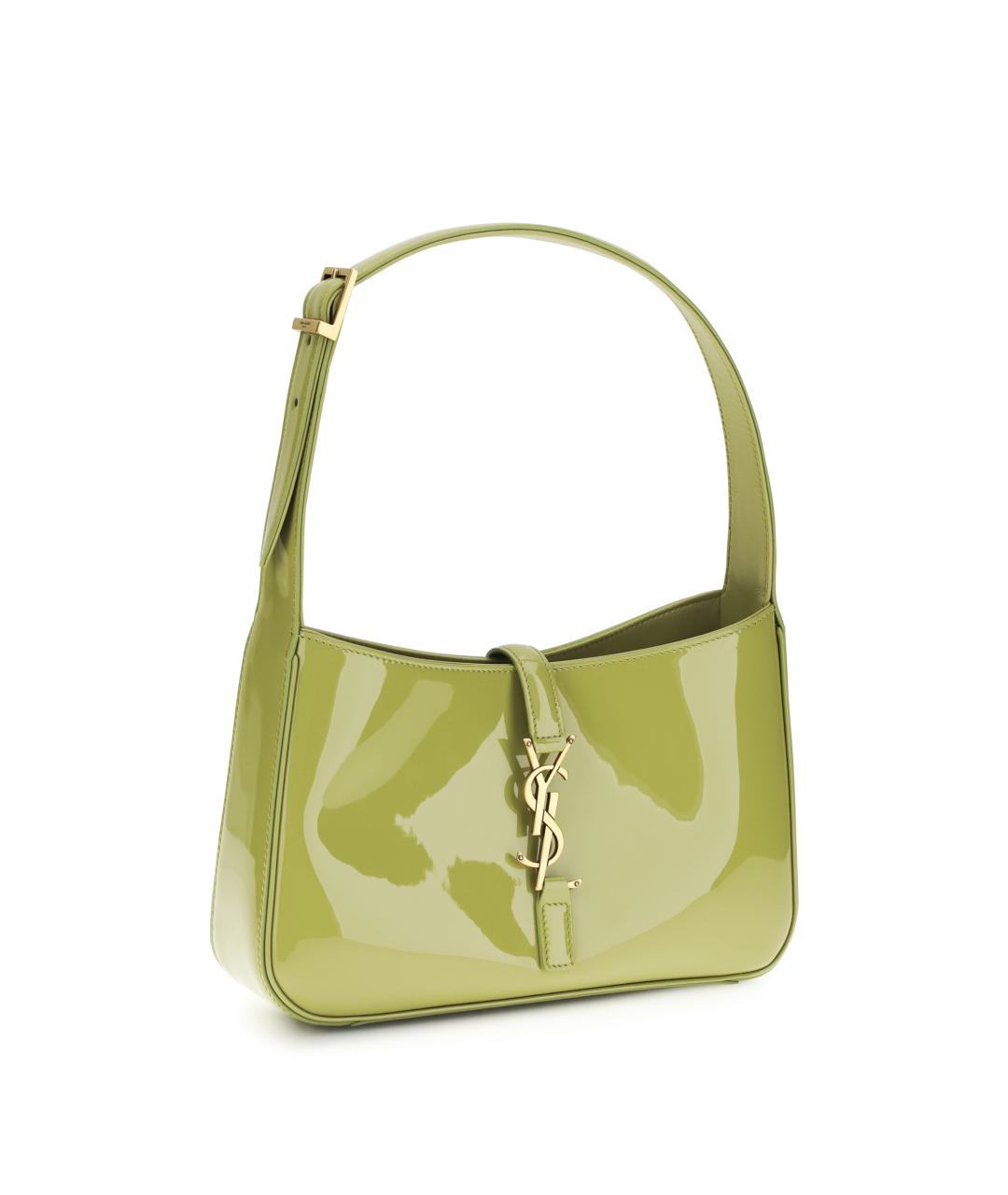 SAINT LAURENT Зеленая сумка через плечо из лакированной кожи, фото 2