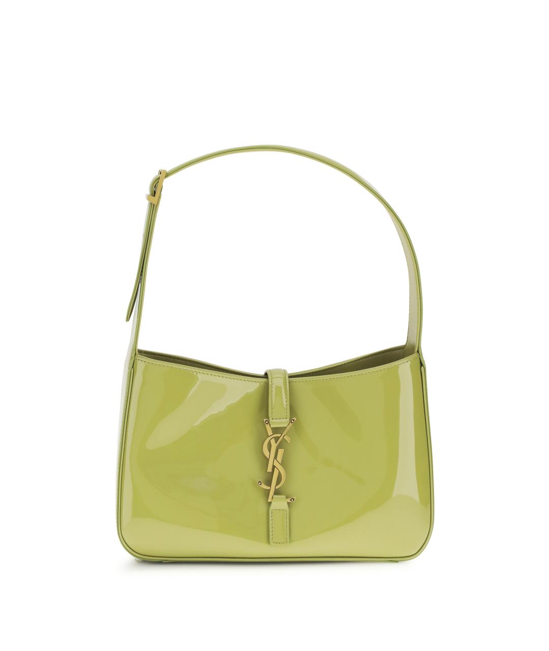 SAINT LAURENT Зеленая сумка через плечо из лакированной кожи, фото 1