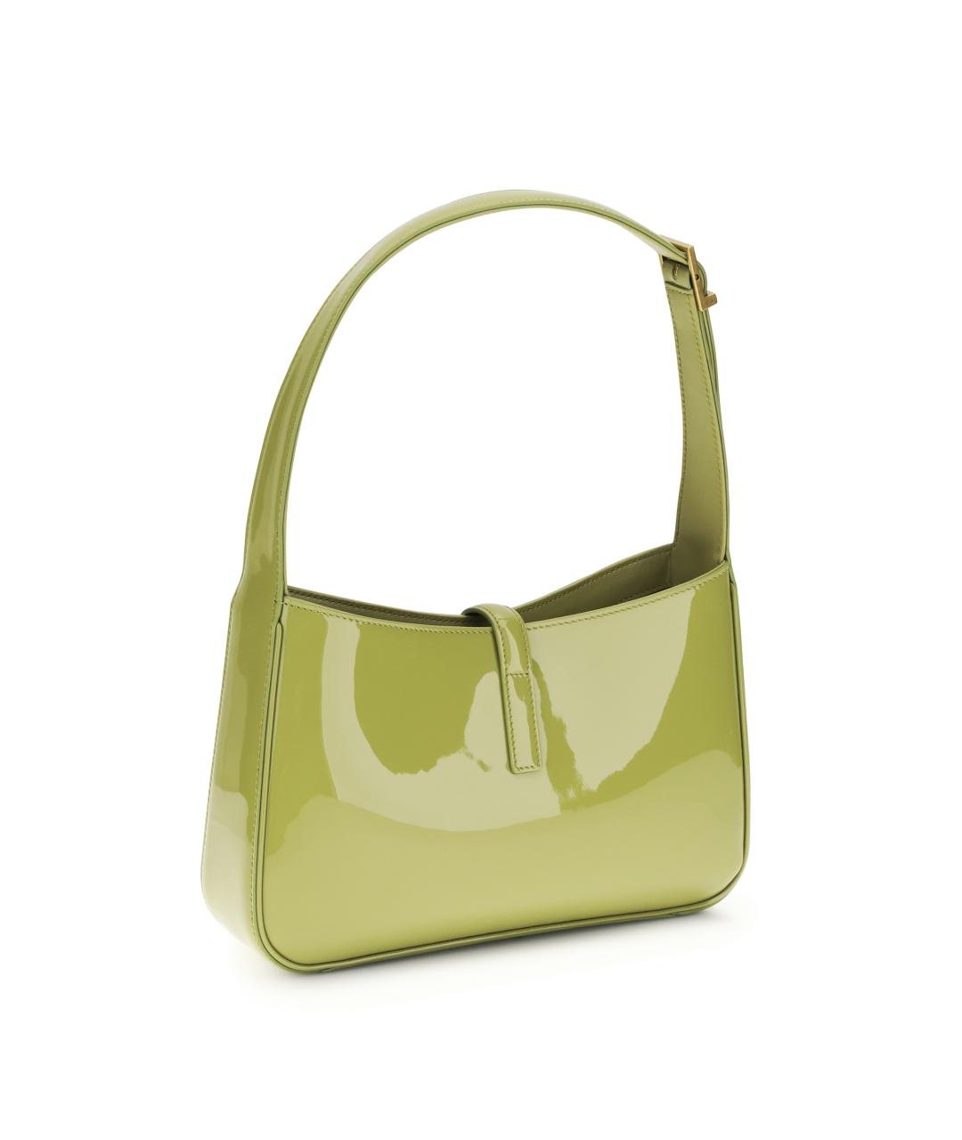 SAINT LAURENT Зеленая сумка через плечо из лакированной кожи, фото 3