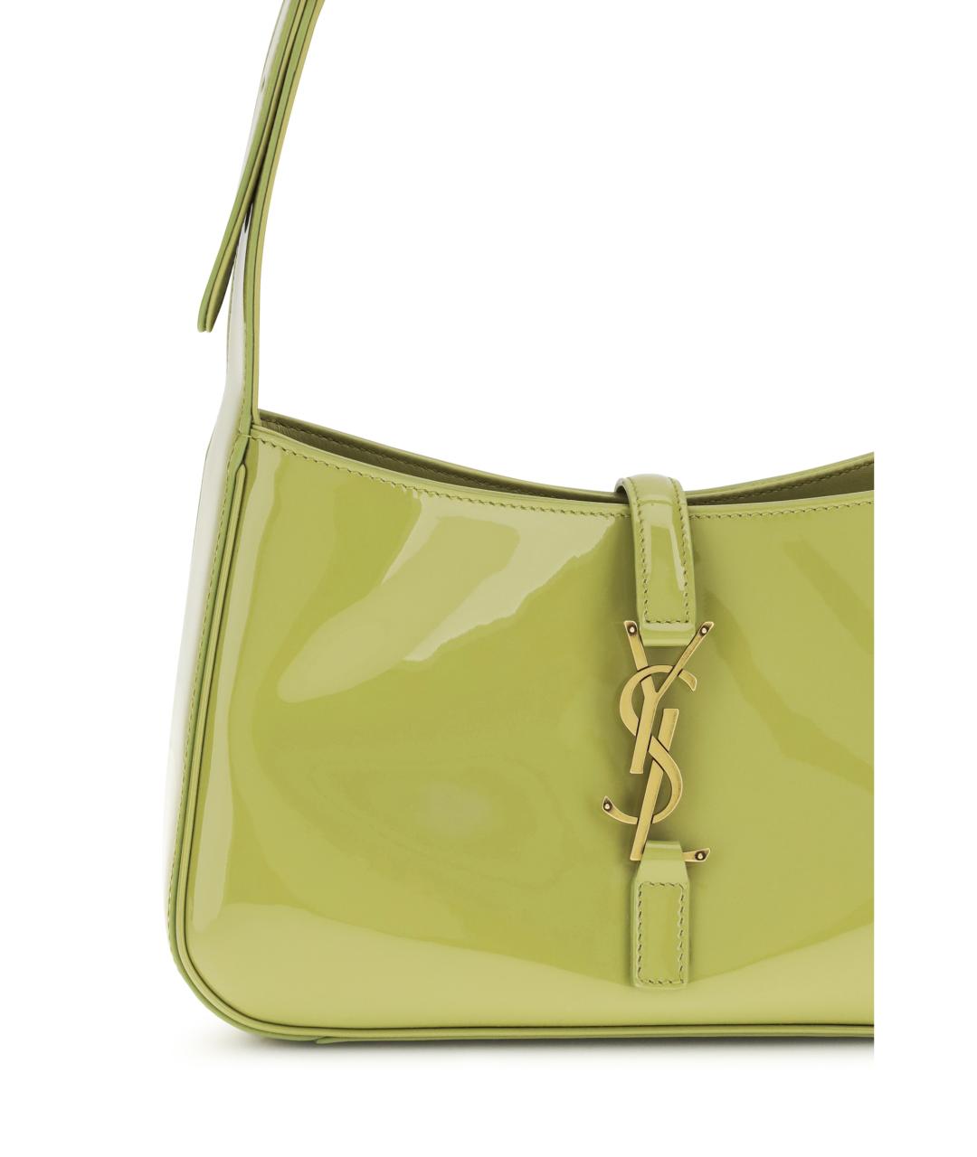 SAINT LAURENT Зеленая сумка через плечо из лакированной кожи, фото 4