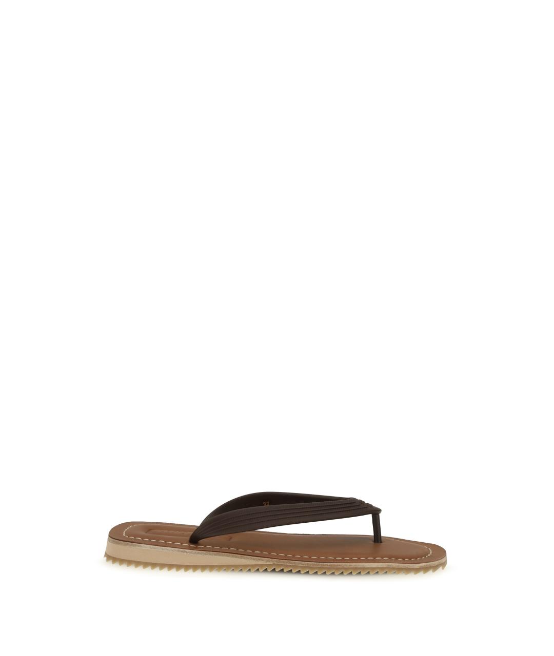 MIU MIU Коричневые кожаные шлепанцы, фото 1