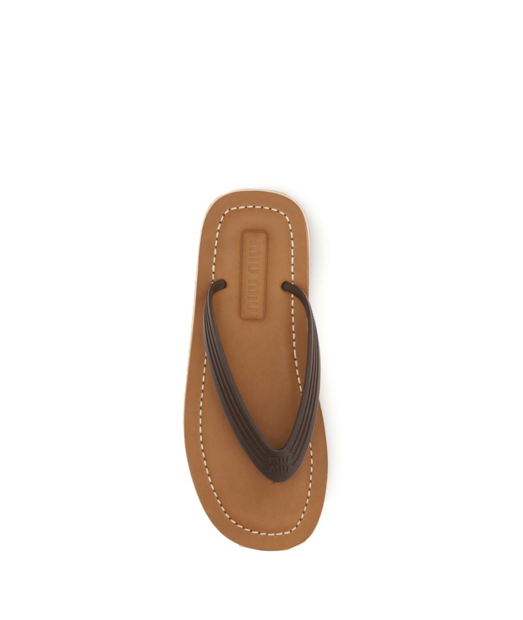 MIU MIU Коричневые кожаные шлепанцы, фото 4