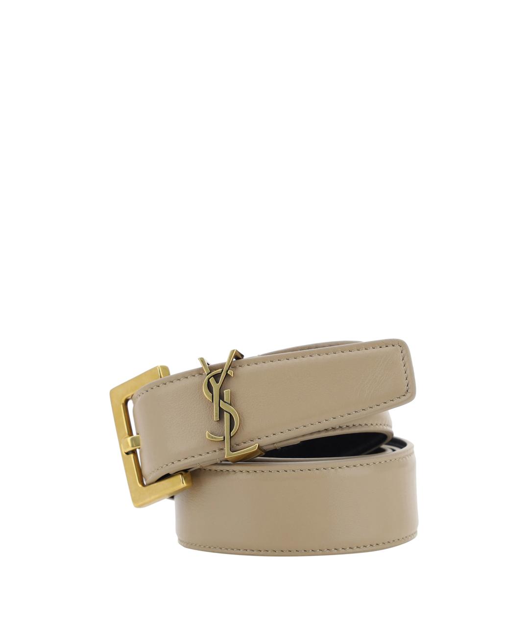 SAINT LAURENT Бежевый кожаный ремень, фото 1
