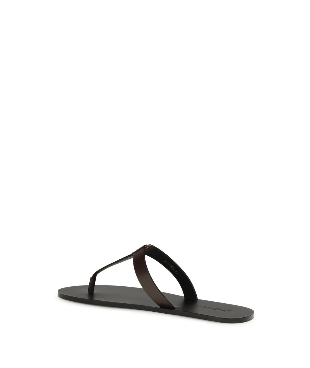 SAINT LAURENT Коричневые кожаные шлепанцы, фото 3